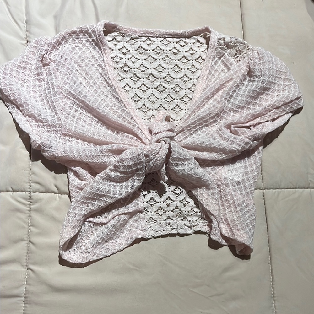 Women's Pink Lace Tie-Front Top